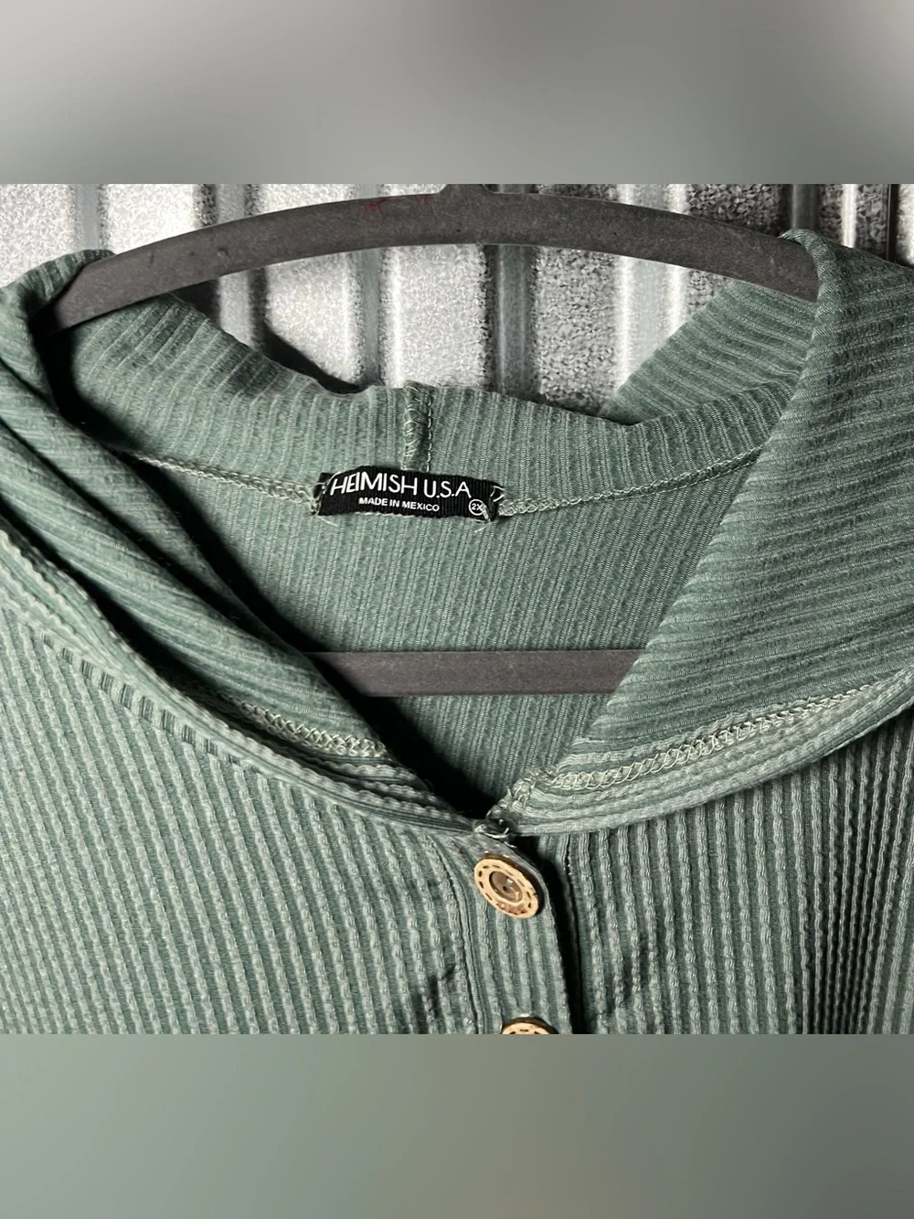 HEIMISH USA Ribbed Hooded Top in Sage Green 2X NWOT - Picture 2 of 4